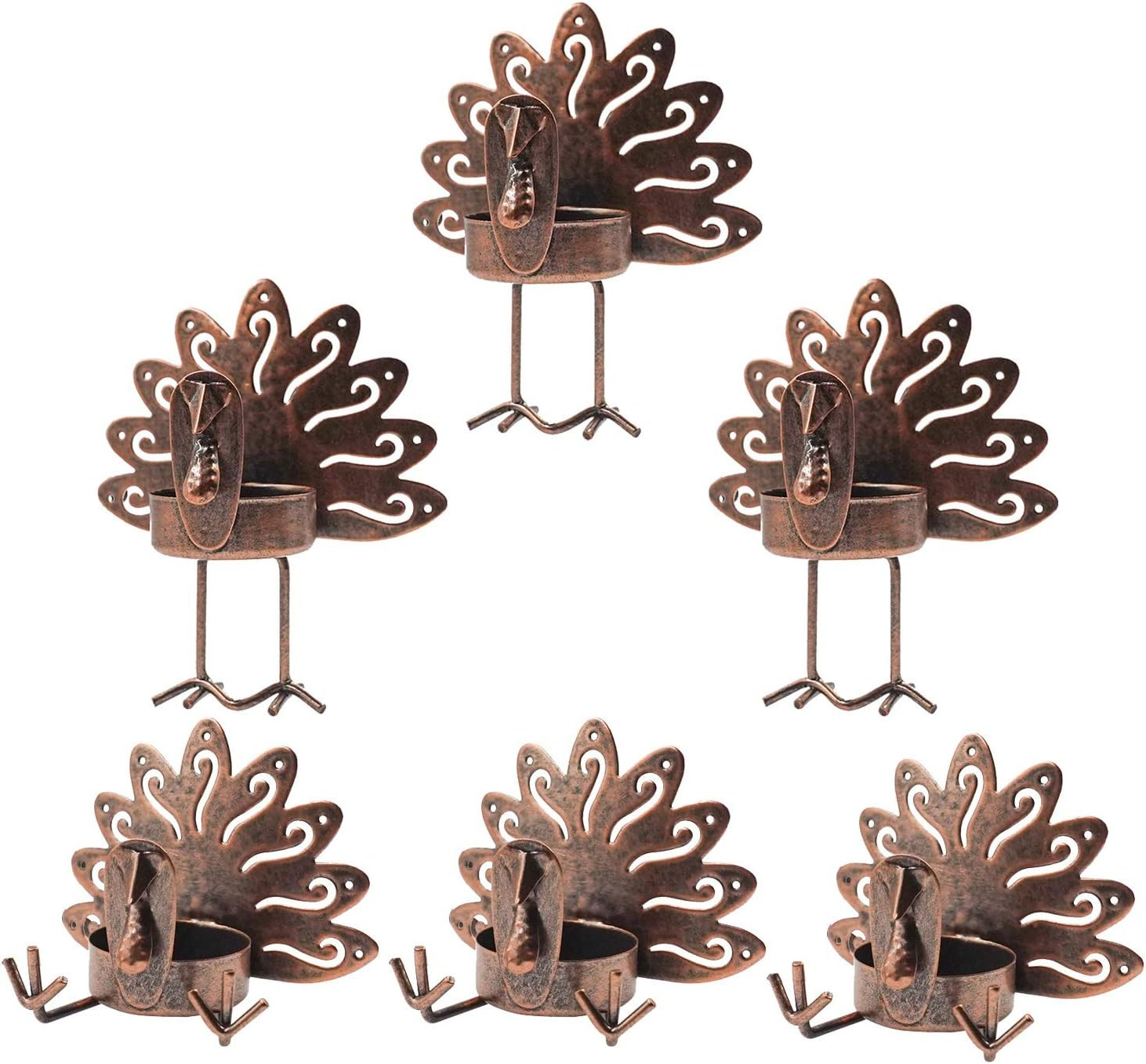Funpeny 6 Pack Metal Turkey Tealight Candleholders, 6 Pack Turkey Tea Light Candle Holders Holida... | Amazon (US)