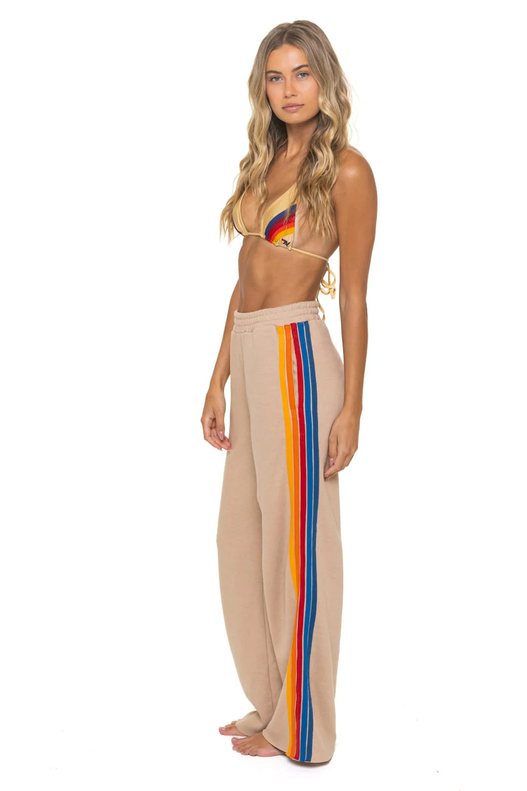Sand 5 Stripe Wide Leg Sweatpants | Aviator Nation | Aviator Nation