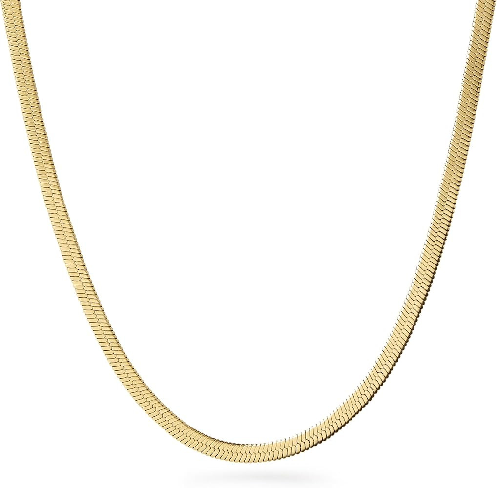 Ana Luisa Herringbone Chain Necklace - Ina | 14K Gold Plated Chain | Versatile, Easy-To-Layer | H... | Amazon (US)