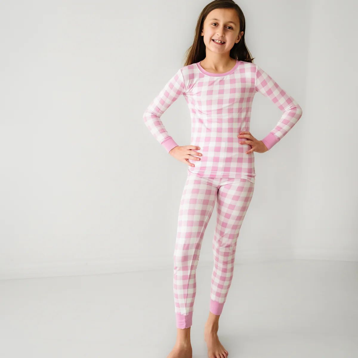 Pink Gingham Two-Piece Pajama Set | Little Sleepies