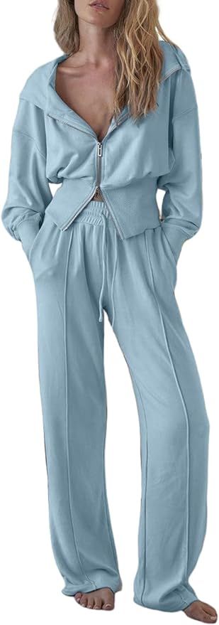 Herseas Womens 2 Piece Casual Outfit Workout Hoodie Sweatsuits with Sweatpant Travel Airport Trac... | Amazon (US)