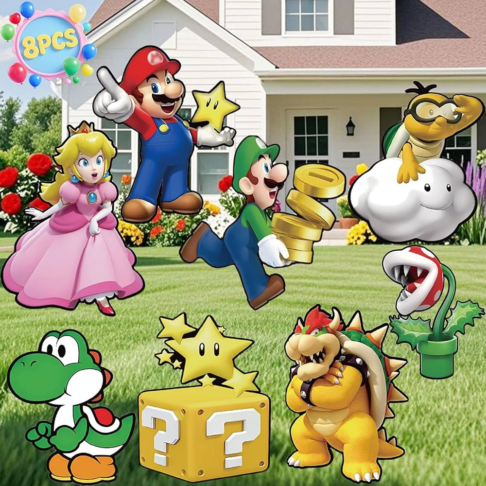 Mariy Birthday Party Supplies, 8PCS Mariy Birthday Decorations Yard Sign with Stakes, Outdoor Par... | Amazon (US)