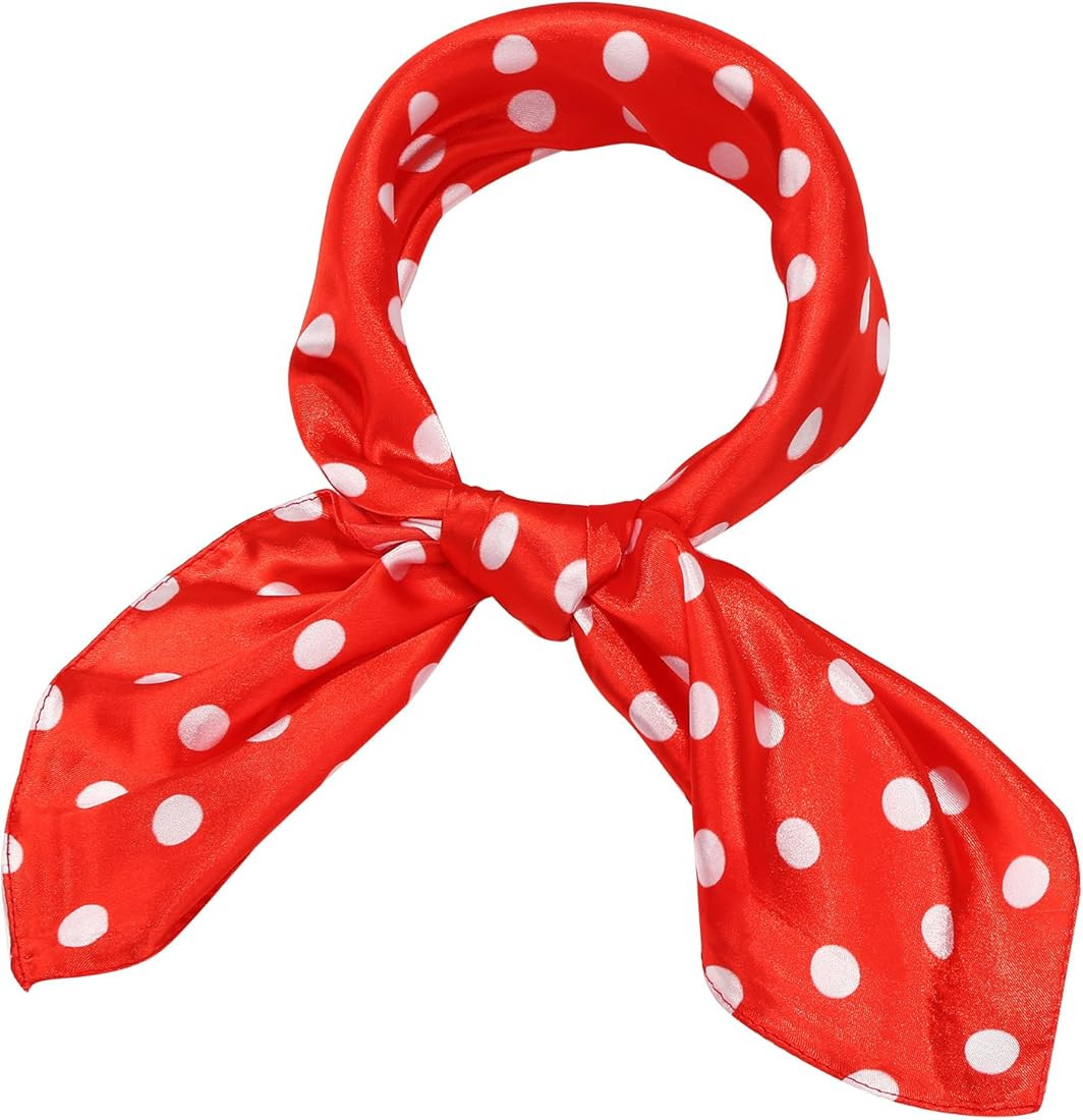 SATINIOR 1950s Chiffon Scarf Square Handkerchief Neck Scarf Satin Ribbon Polka Dot Scarf Hair Tie... | Amazon (US)