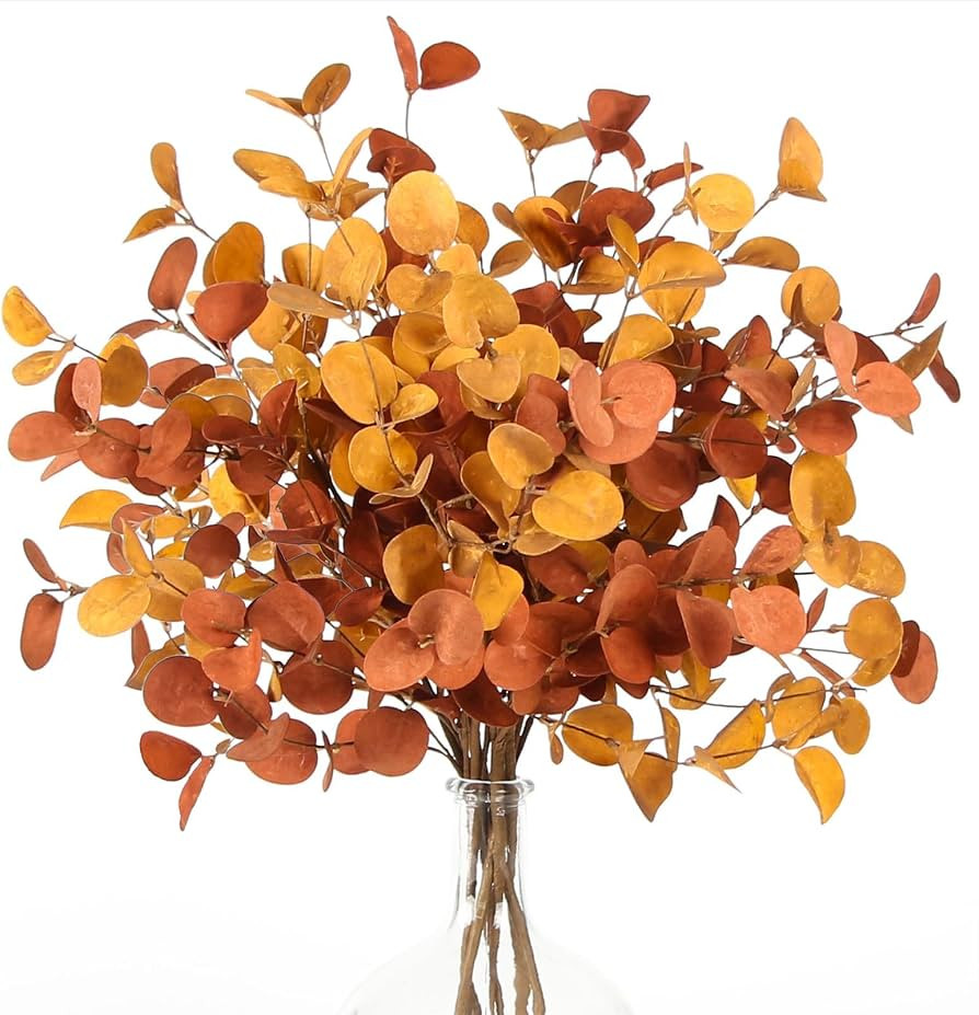 ZIFTY 6 Pcs Fall Decor Eucalyptus Stems 26.7" (Yellow & Brown Leaves) | Amazon (US)