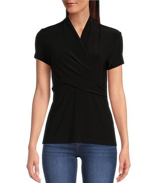 DKNY by Donna Karan Surplice V-Neck Side Ruched Short Sleeve Top | Dillard's | Dillard's
