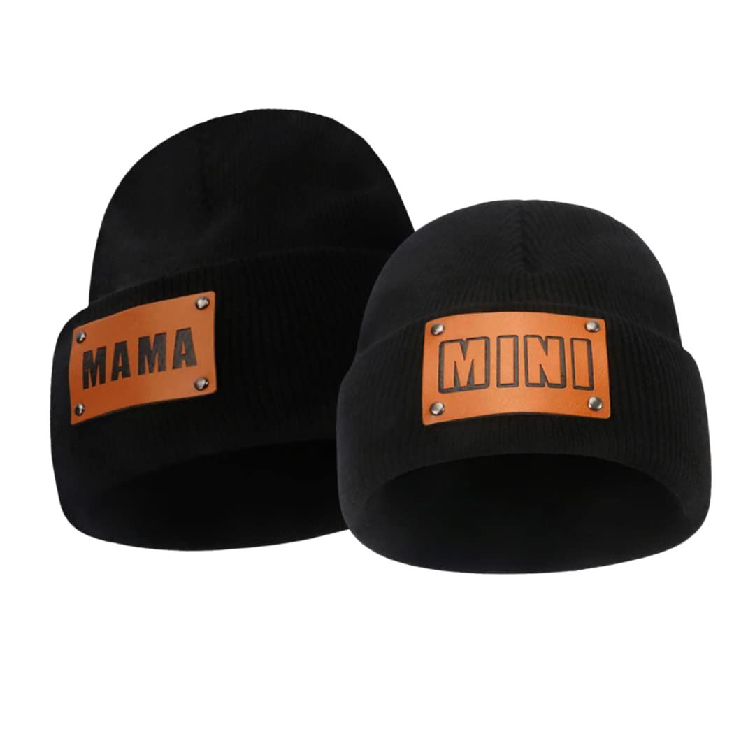 Mama and Mini Beanies For Mother And Son With Leather Patch, Matching Mommy and Me Hats, Matching Be | Amazon (US)