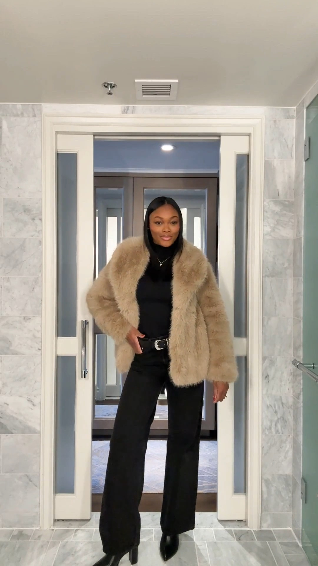 Simple, elevated winter look. A black top and jeans as the base, styled with a fur coat and YSL bag. For size reference, I’m wearing an extra small in this coat! 

#LTKItBag #LTKSeasonal #LTKShoeCrush