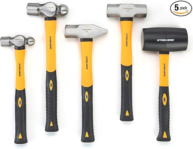 STEELHEAD 5-Piece Fiberglass Handle Hammer & Mallet Set, 16oz Ball-Peen Hammer, 32oz Ball-Pein Ha... | Amazon (US)