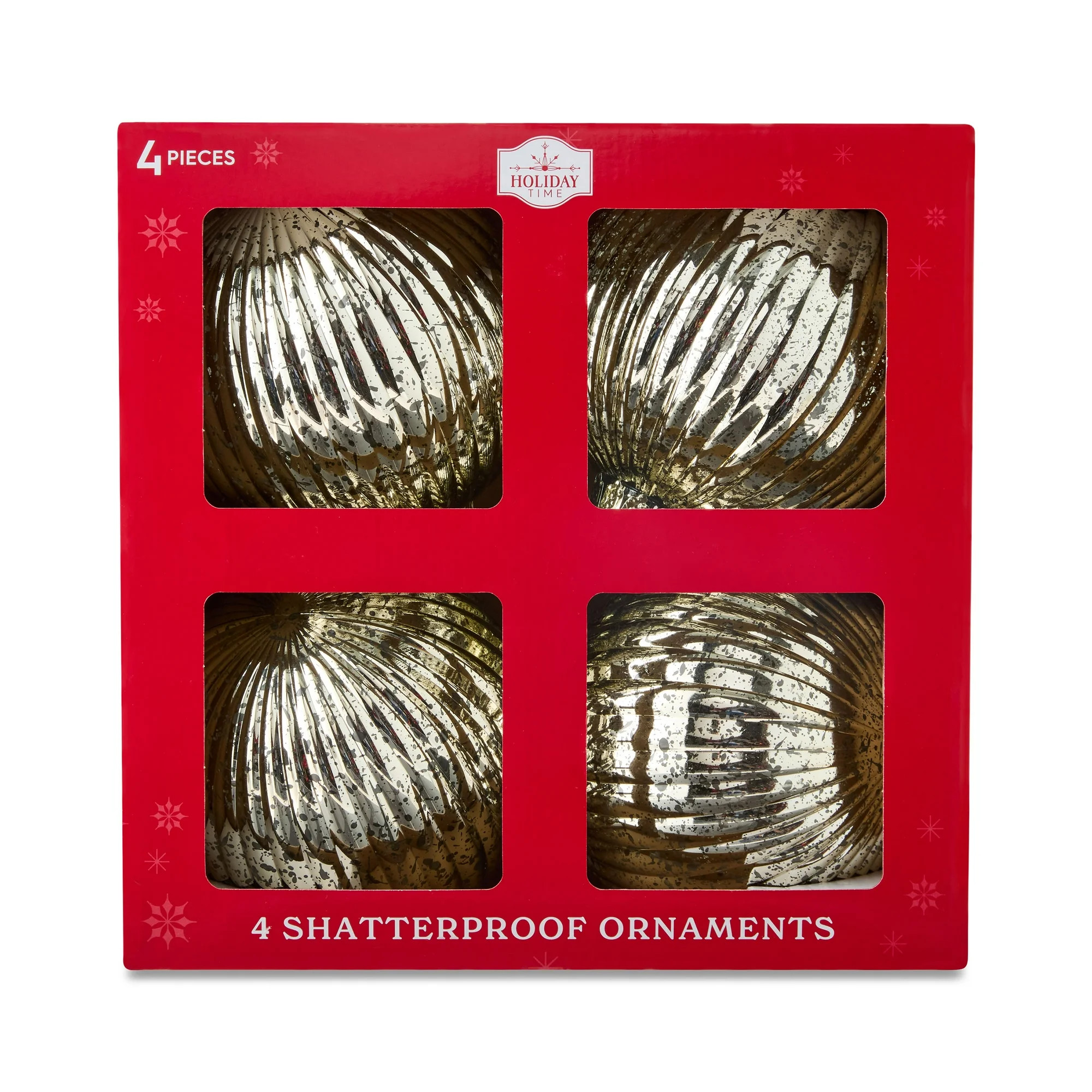 4-Count Gold Vintage-Style Shatterproof Christmas Ornaments, 5.9 in, by Holiday Time | Walmart (US)