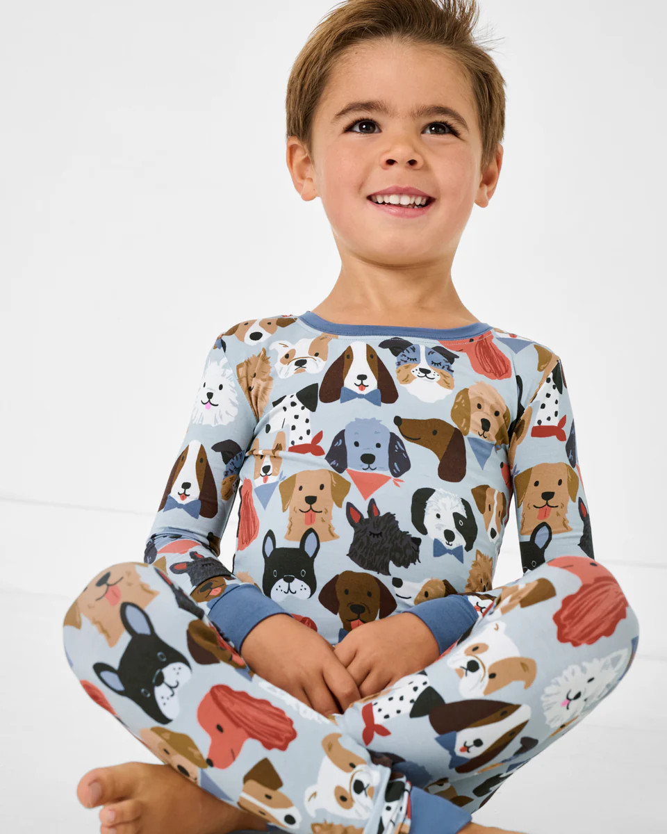 Gray Puppy Parade Two-Piece Pajama Set | Little Sleepies
