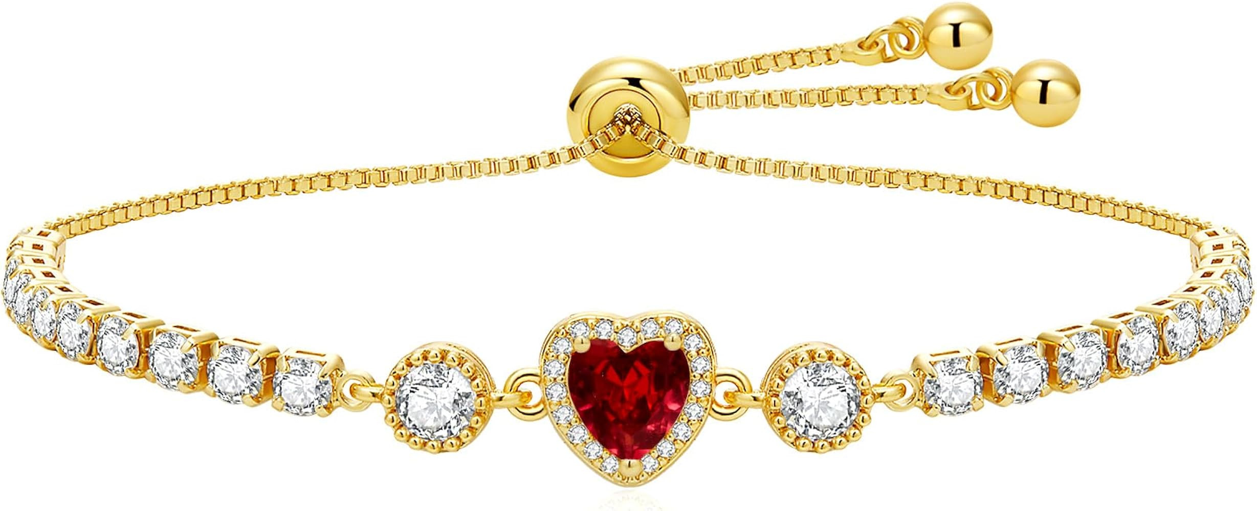 Birthstone Bracelets for Women, Dainty 14k Gold Plated Heart Bracelets Jewelry Gifts for Her Mom ... | Amazon (US)