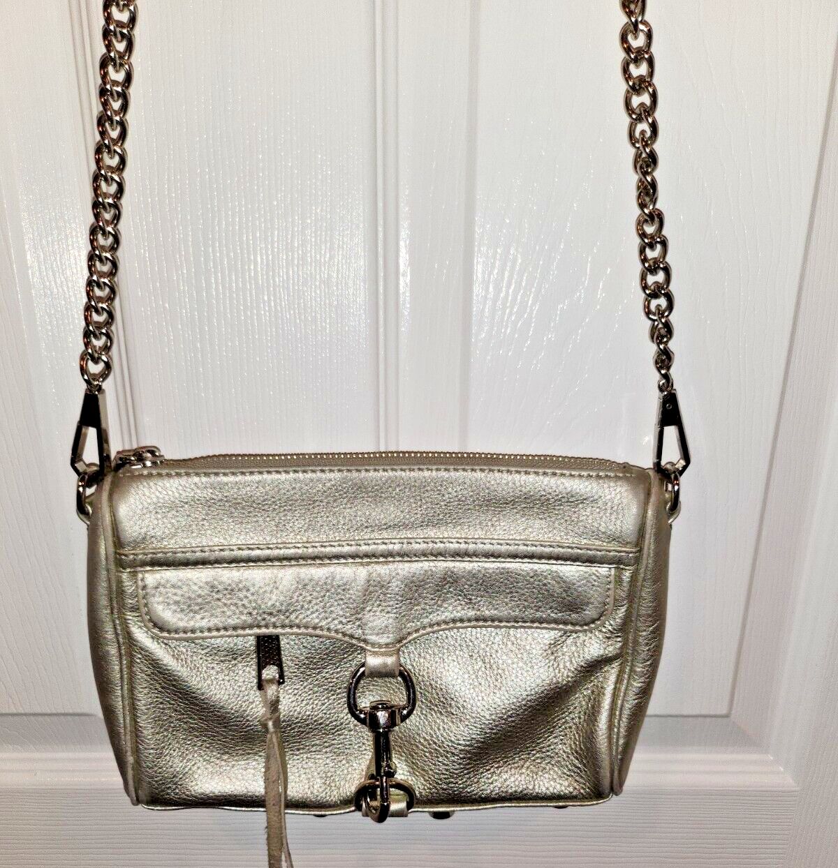 Rebecca Minkoff Silver Leather Mini MAC Crossbody Shoulder Bag | eBay AU