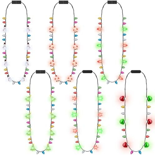 6PCS Christmas Light Necklace Light up, 3 Glow Modes Festive Accessories, 2 Kinds of Xmas Light D... | Amazon (US)