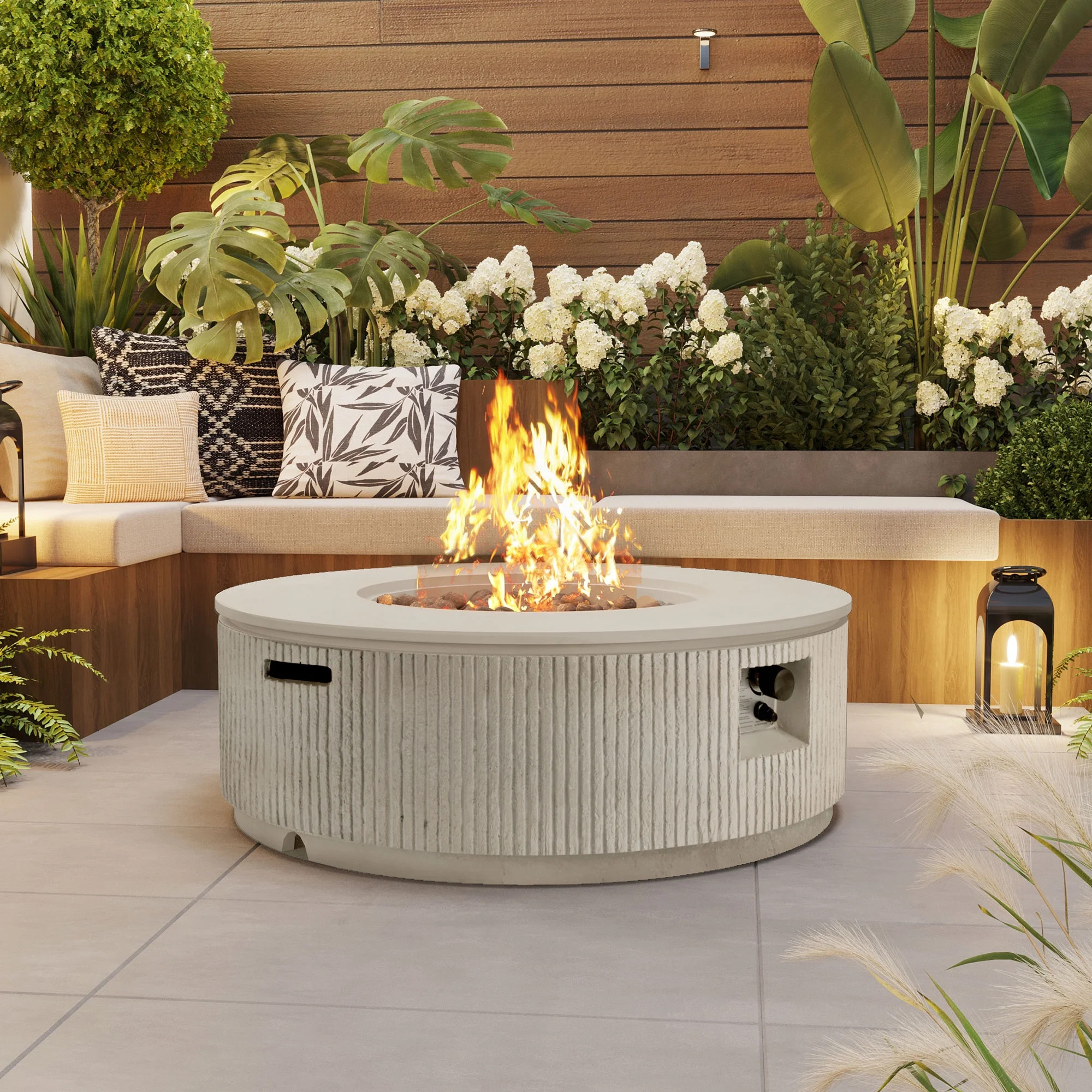 38.19'' MGO Propane Outdoor Fire Pit with Vertical Stripe Design, 50000 BTU Round Fire Pit Table ... | Walmart (US)
