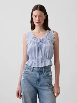 Eyelet Tie-Front Crop Peplum Top | Gap (US)