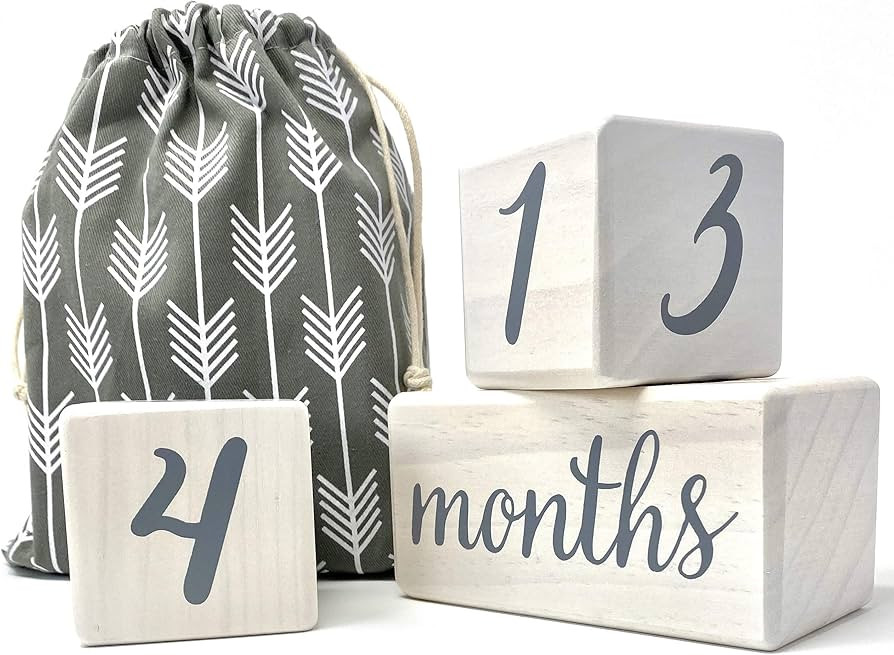 Pondering Pine Baby Milestone Blocks - Natural White Stain Pine Wood with Weeks Months Years Grad... | Amazon (US)