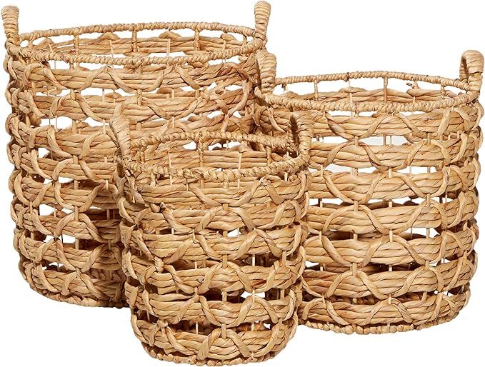 Deco 79 Coastal Fabric Cylinder Storage Basket, Set of 3 18", 16", 13"H, Brown | Amazon (US)