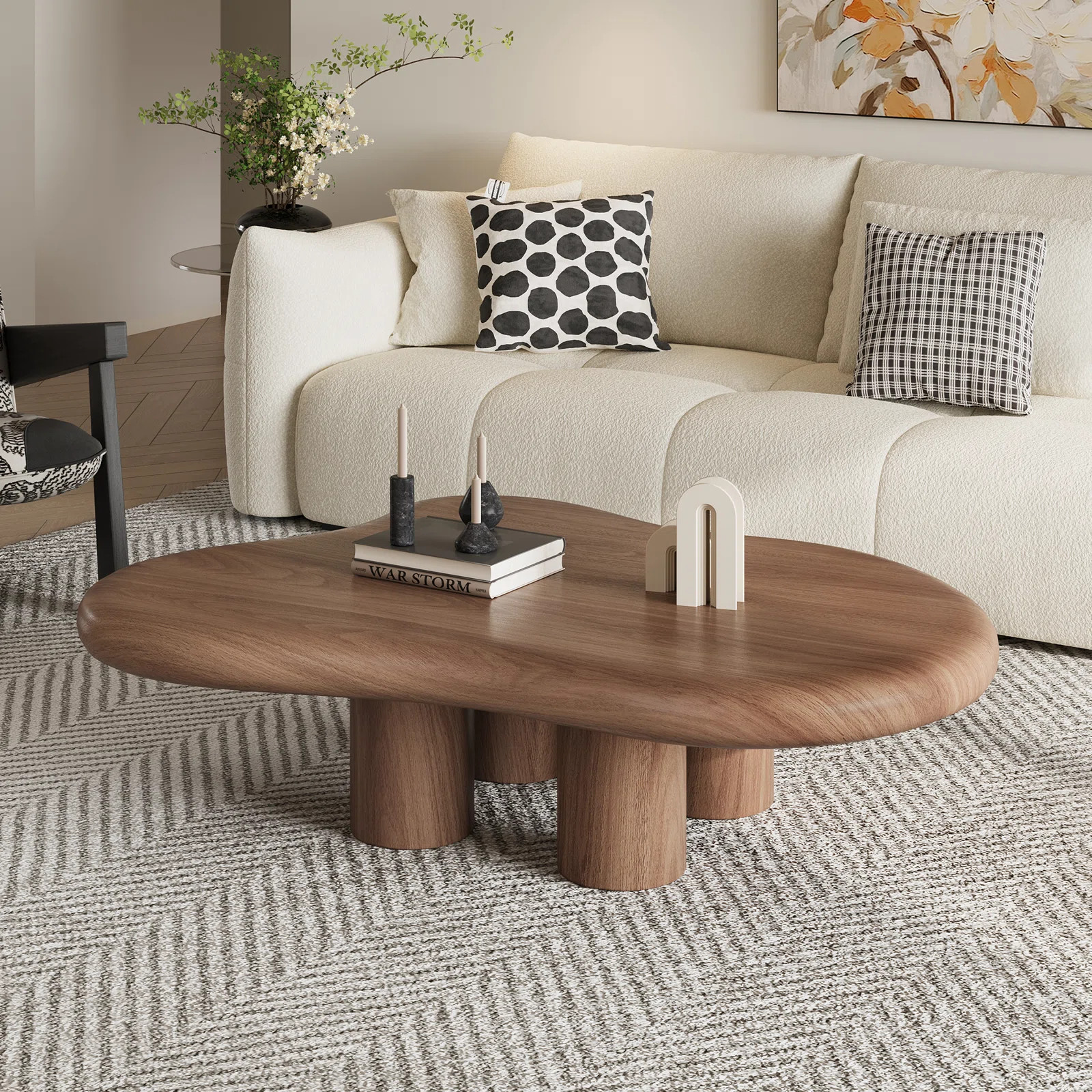 Wrought Studio™ Babajide 48.4inch Cloud Shape Brown four leg Coffee Table, Solid Wood Coffee Ta... | Wayfair North America