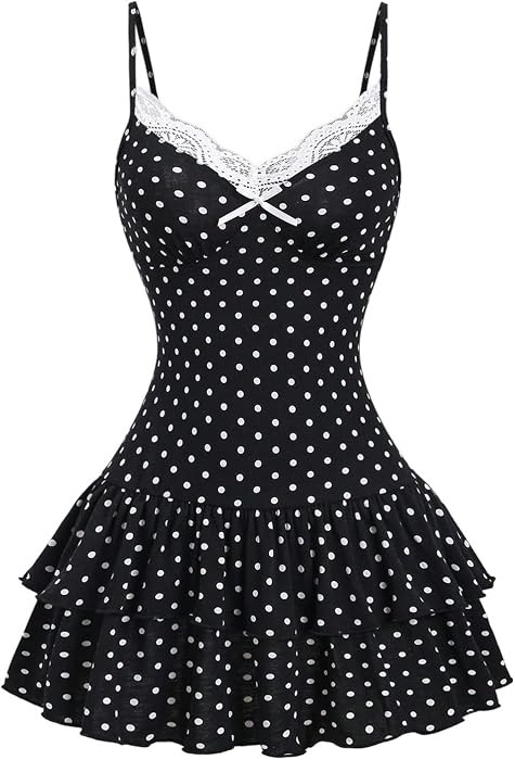 Verdusa Women's Polka Dots Dress A Line Lace Patchwork Dresses Casual | Amazon (US)