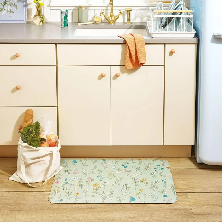 Beautiful Ditsy Botanical Comfort Mat by Drew Barrymore, Green, 32"W x 20"L | Walmart (US)