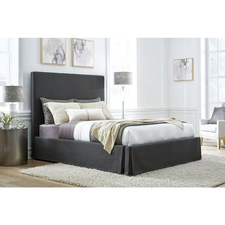 Modus Furniture Cheviot Queen Upholstered Skirted Panel Bed in Iron | Walmart (US)