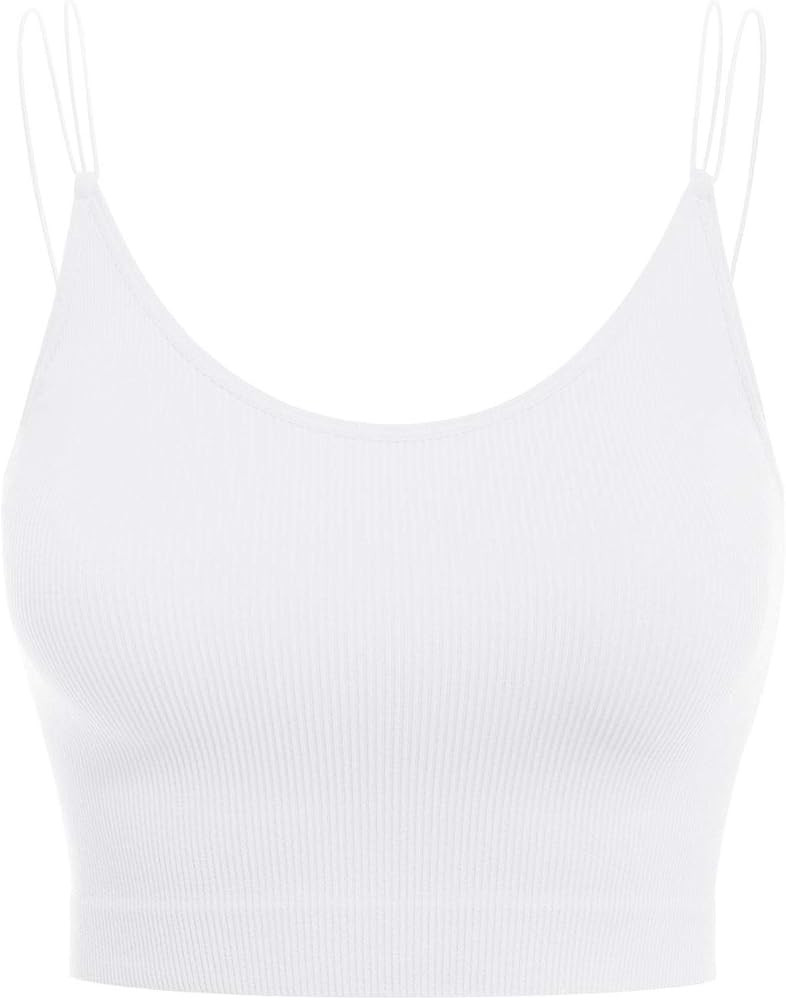 Design by Olivia Women's Sexy Double Thin Spaghetti Strap Ribbed Seamless Brami Cami Crop Top Sol... | Amazon (US)