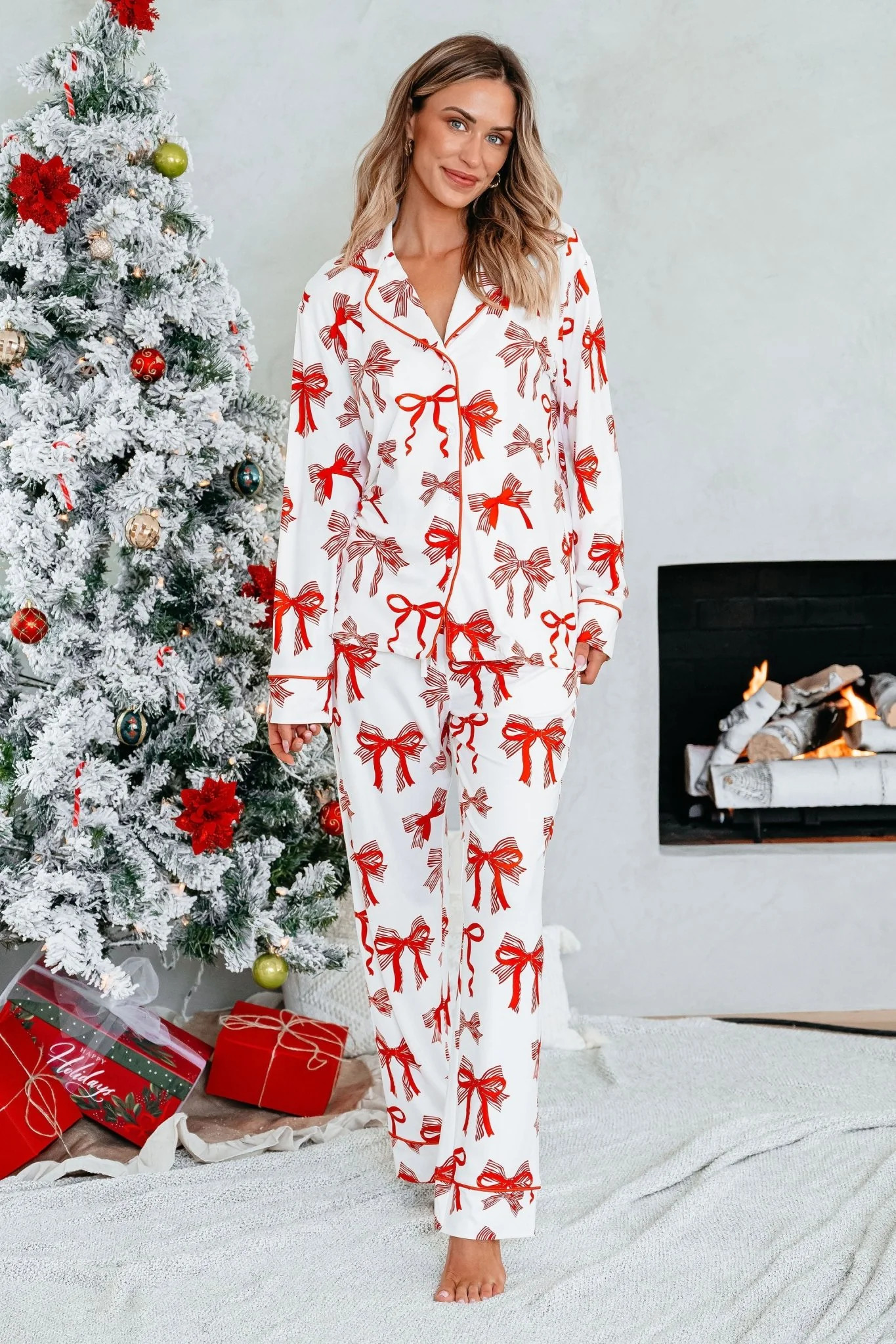 Buttery Soft Red Bow Print Pajama Set | Magnolia Boutique