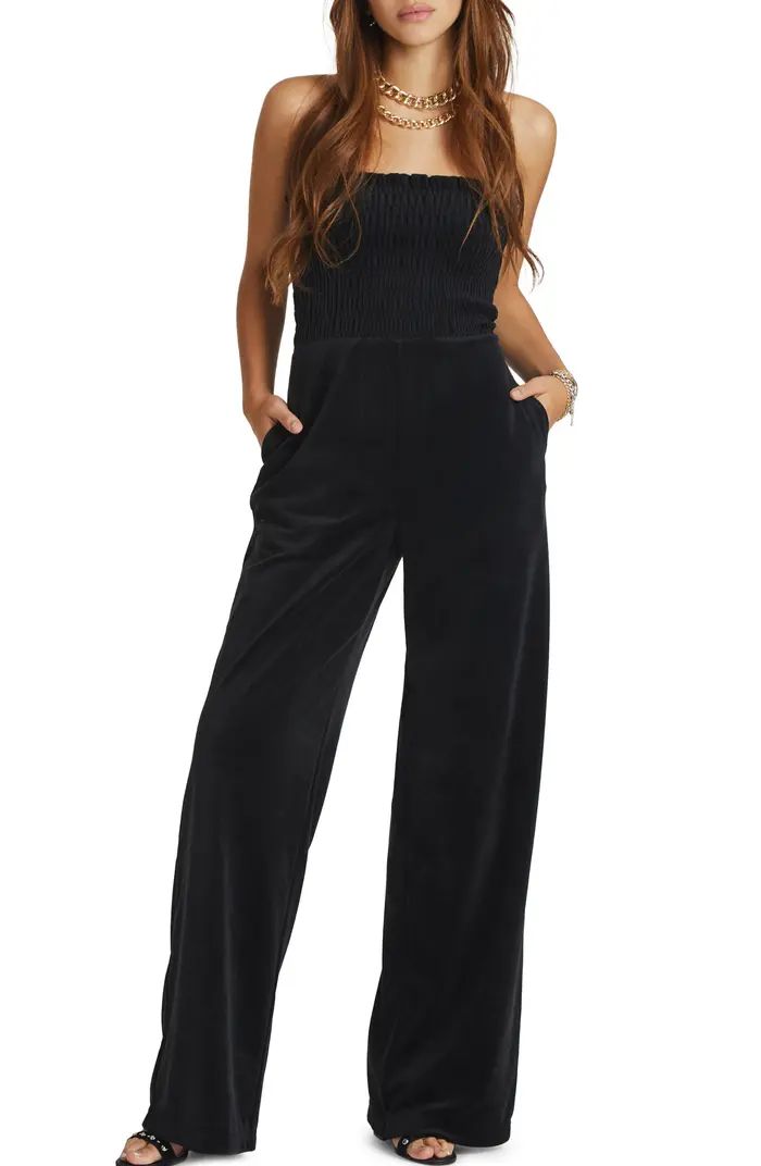 Juicy Couture Smocked Strapless Velour Jumpsuit | Nordstrom | Nordstrom