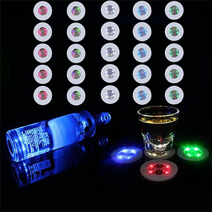 AUSTUFF LED Coaster, 25 Pack Light Up Coasters for Drinks, Liquor Bottle Light Stickers Coasters,... | Amazon (US)
