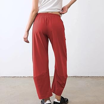 SeeLuNa Women Barrel Travel Pants Elastic Waistband Tapered Leg Baggy Mid Rise Work Trousers Loun... | Amazon (US)