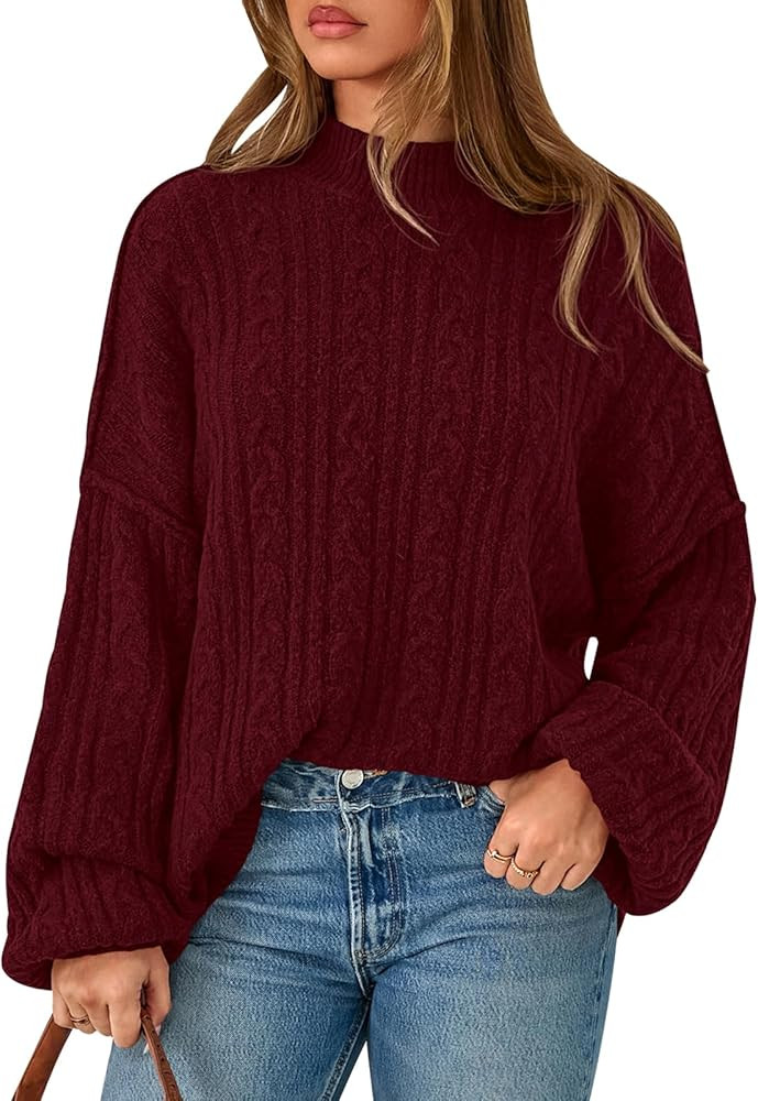 PRETTYGARDEN Long Sleeve Fall Sweaters for Women 2025 Causal Crewneck Exposed Seam Chunky Cable K... | Amazon (US)