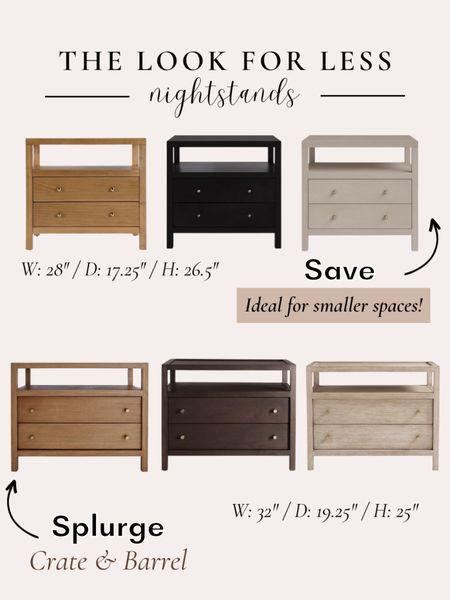 Get the look for less! Inspired by the Crate & Barrel Keane Nightstand, this lookalike is a better fit for smaller spaces + comes in all 3 colors! #bedroomfurniture #woodnightstand #crateandbarrel #keanenightstand #dupe #lookforless #designerinspired