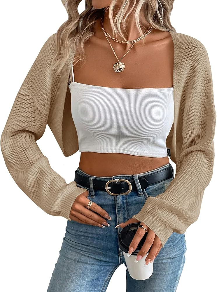 Women's Cardigan Shrugs Long Sleeve Knit Cropped Bolero Shrug Open Front Casual Cardigans for Dre... | Amazon (US)