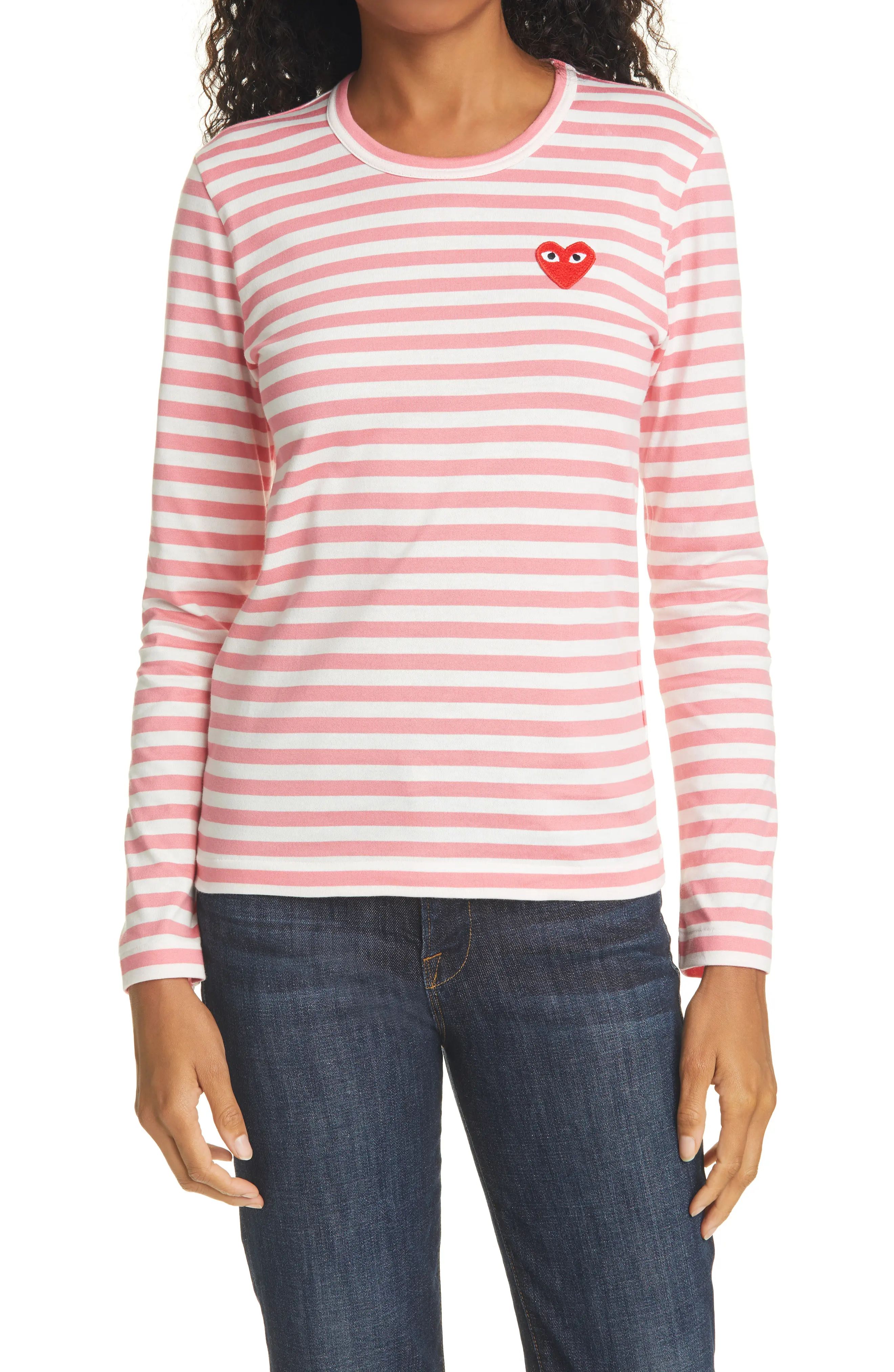 Women's Comme Des Garcons Play Stripe T-Shirt, Size Small - Pink | Nordstrom