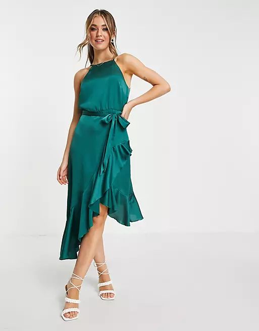Style Cheat belted high low ruffle midi dress in emerald green | ASOS (Global)