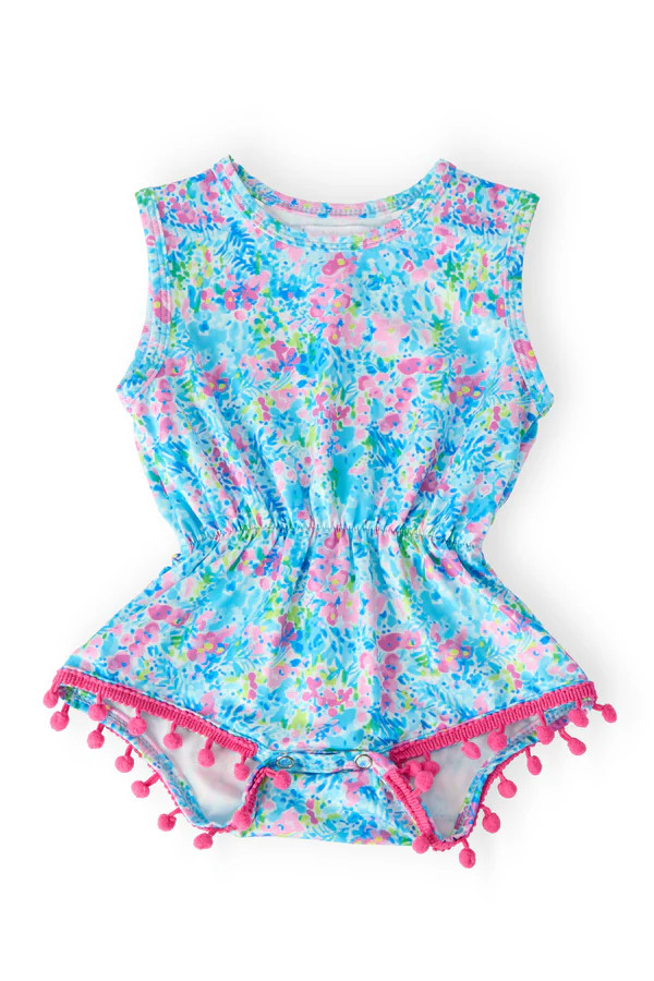 Aqua Garden Pom Pom Romper | Mila & Rose