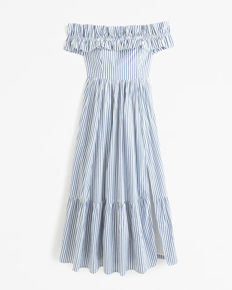 Women's Off-The-Shoulder Ruffle Midi Dress | Women's New Arrivals | Abercrombie.com | Abercrombie & Fitch (US)