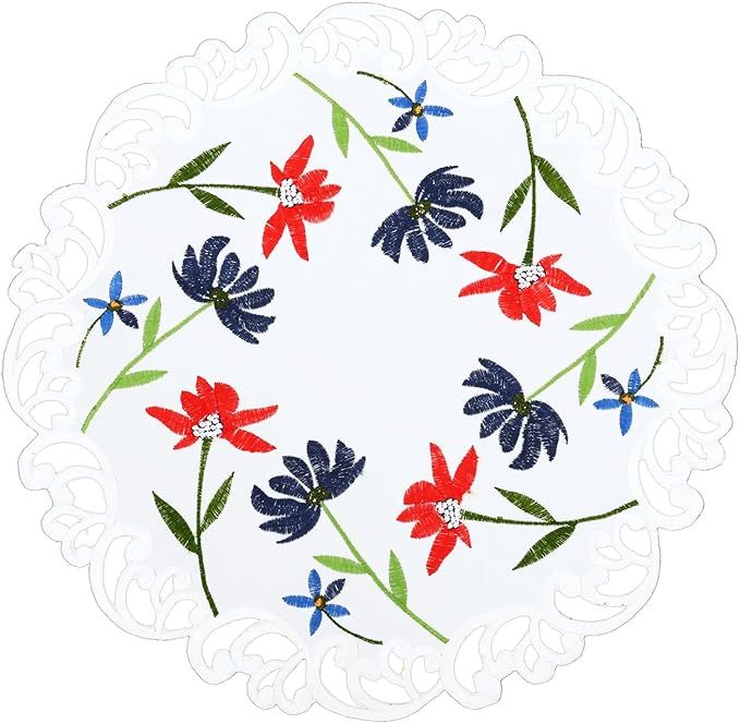 Simhomsen Embroidered Red, Blue and White July 4th Patriotic Round Doilies Placemats for American... | Amazon (US)