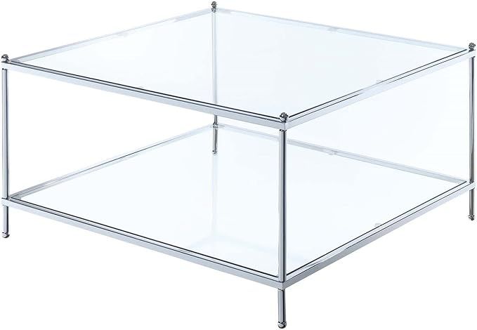 Convenience Concepts Royal Crest Square Coffee Table, Clear Glass / Chrome Frame | Amazon (US)