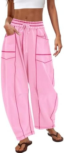 Nirovien Womens Barrel Sweatpants High Waisted Wide Leg Sweatpants Drawstring Lounge Baggy Pants ... | Amazon (US)