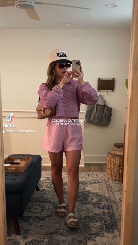 5/15/24 Casual pink outfit of the day 🫶🏼 Casual summer outfits, summer outfit inspo, summer outfit ideas, summer fashion trends, summer fashion 2024, Birkenstock sandals, big buckle Birkenstocks, trucker hat, trucker hat outfit, summer outfits, casual outfit ideas, boxer shorts, boxer shorts outfit, pink boxer shorts 