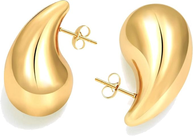 Chunky Gold Hoop Earrings for Women 18K Gold Paperclip Oval Hoop Earrings Gold Square Hoops Small... | Amazon (US)