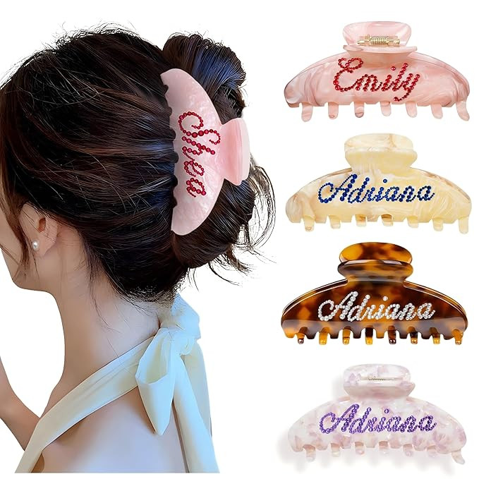 Personalized Colorful Name Hair Claw Clips for Women,Custom Hair Clips with Diamond,Cute Hair Acc... | Amazon (US)