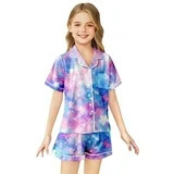 Kids Girls Pajamas Set Silk Satin Cute Print 2 Piece Short Sleeve Button Down Shirts with Shorts ... | Walmart (US)