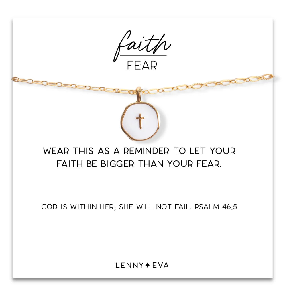 Faith Over Fear Necklace-White Cross,  Psalm 46:5 | Shop.app