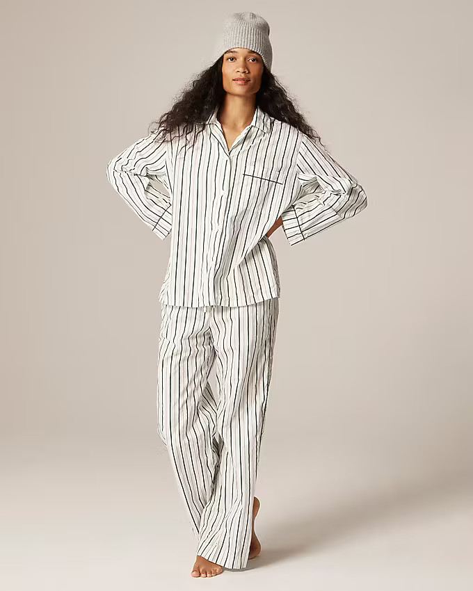 Cotton poplin long-sleeve pajama pant set in peppermint stripe | J. Crew US