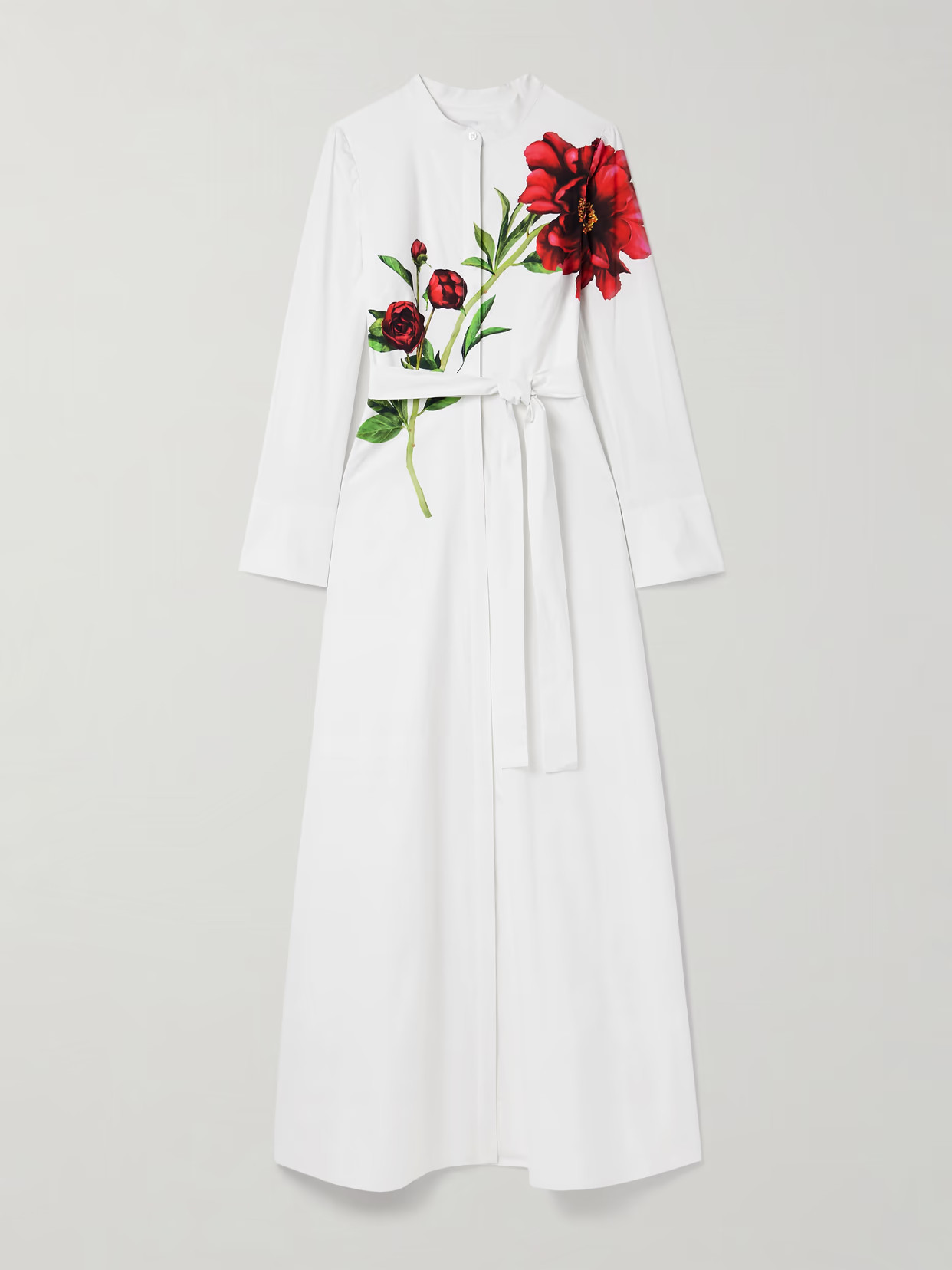 Oscar de la Renta - Belted Floral-print Cotton-blend Poplin Maxi Shirt Dress - Multi | NET-A-PORTER (US)