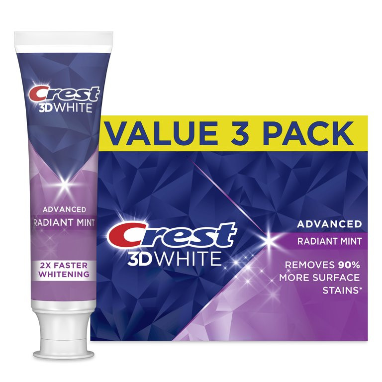 Crest 3D White Advanced Radiant Mint Teeth Whitening Toothpaste, 3.3 oz, 3 Pack - Walmart.com | Walmart (US)