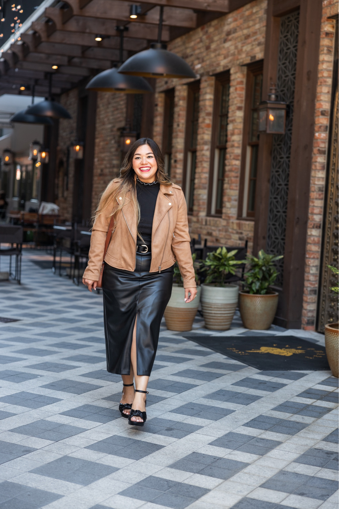 Faux leather skirt, midi skirt, gold buckle belt, brown jacket, faux suede jacket, turtleneck sweater, faux leather heels, Winter outfits, winter fashion, winter style, winter look, midsize influencer, midsize blogger, midsize fashion, midsize style, midsize outfits, loft outfits, loft outfit, gifts for her 

#LTKmidsize #LTKSeasonal #LTKfindsunder100