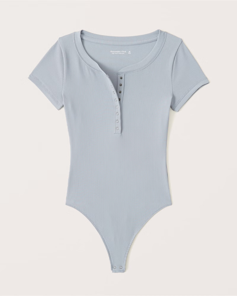 Short-Sleeve Seamless Rib Fabric Henley Bodysuit | Abercrombie & Fitch (US)